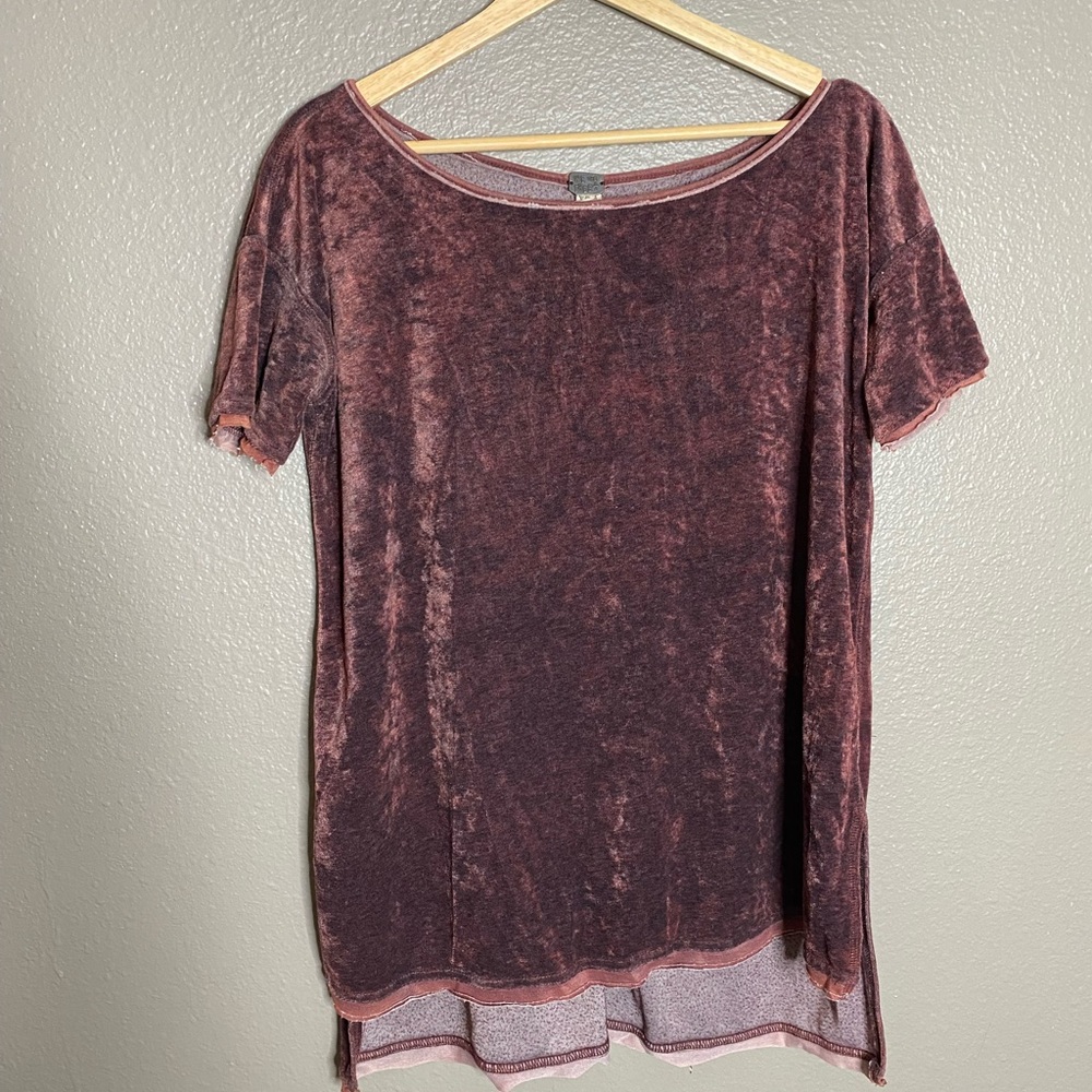We The Free Velvet Short Sleeve Top in Deep Burgundy